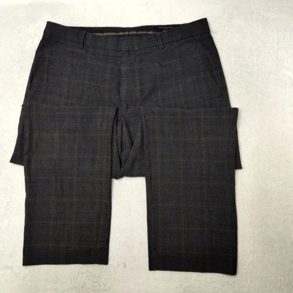 Banana Republic Pants Mens 36x30 Brown Glen Plaid Slim Tailored Dress Flat Front